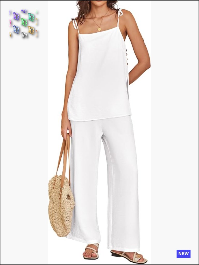 Womens Casual Sleeveless Top Wide Leg Pants Set Loose Loungewear Travel Outfits